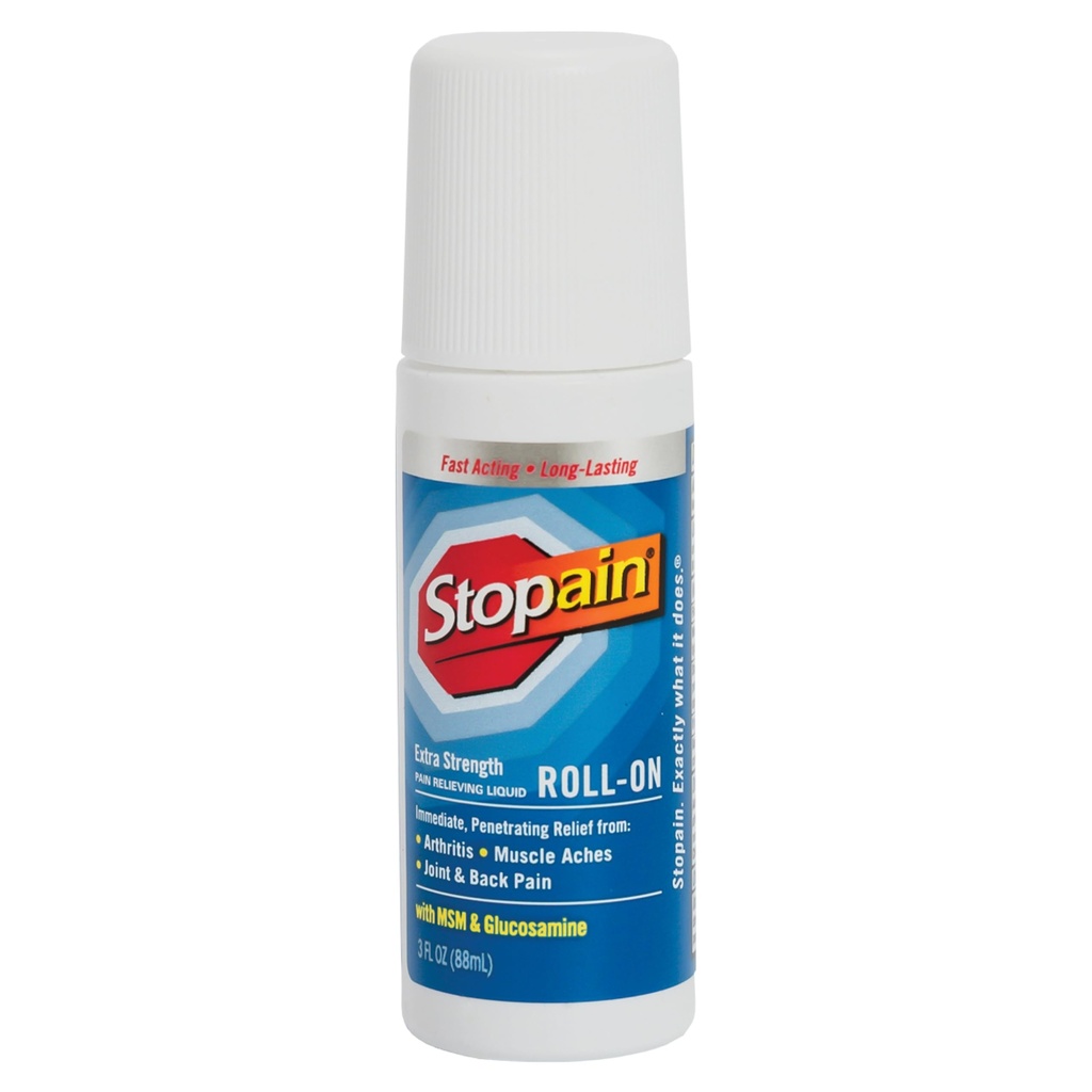 Stopain-Pain-Reliefrolle auf Gel 3oz, USA Made, Max Strength Fast Acting mit MSM, Glucosamin, Menthol für Arthritis, Lower Back, Knie, Neck, HSA FSA genehmigt OTC-Themen Analgetik Produkte