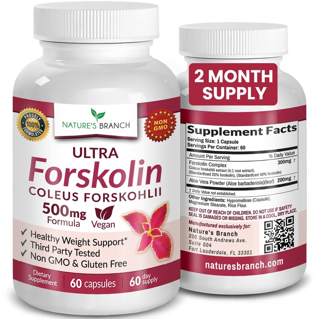 Ultra Pure Forskolin für Gewichtsmanagement Maximale Stärke | Coleus Forskohlii Root-Extrakt-Pulver, 40% Standardisierte schlanke Ergänzung für Männer & Frauen | Premium Extreme Boost Complex - 60 Kapseln