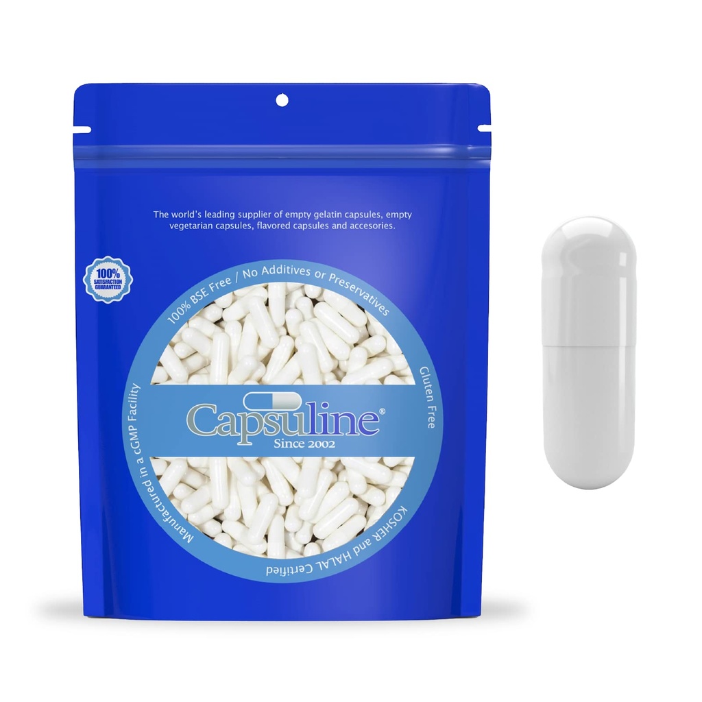 Capsuline Size 00 - Colored White Empty Gelatin Capsules - 5000 Count - Empty Gel Pill Capsules - DIY Pure Bovine Pill Capsule Filling - Empty Caps - Kosher and Halal Certified - Non-GMO Certified