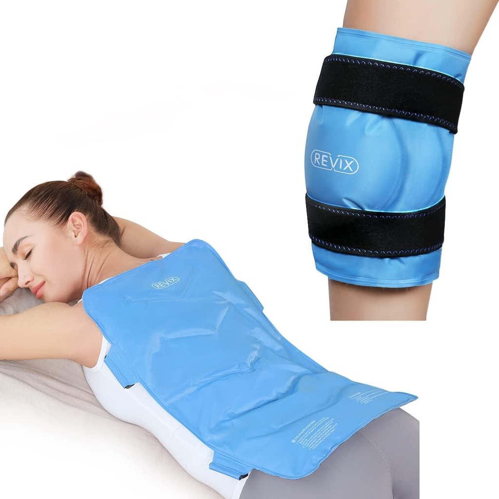 REVIX Full Back Ice Pack für Verletzungen Reusable Large Gel Ice Wrap für Rückenschmerzen Relief und XL Knie Ice Pack Wrap rund um ganze Knie nach Chirurgie