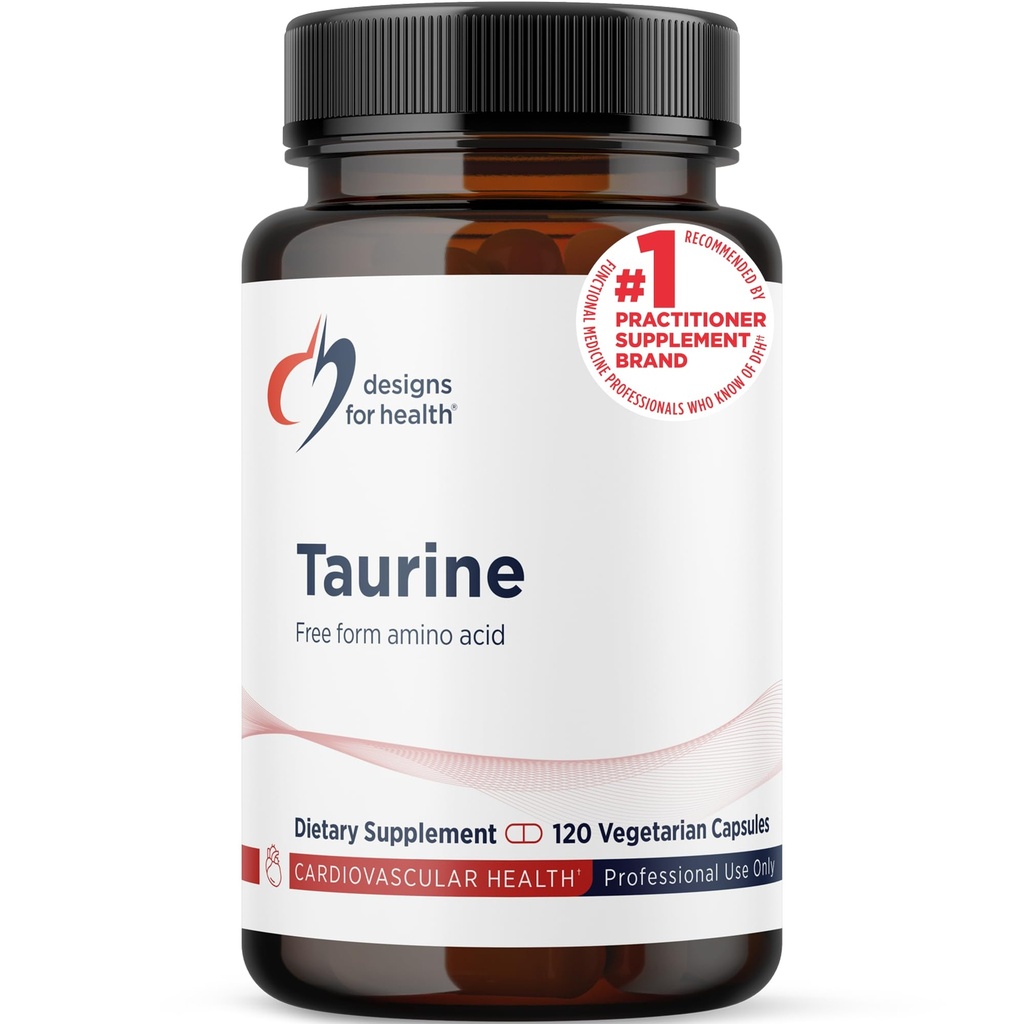 Designs für Gesundheit Taurin Kapseln - 1000mg (1g) Taurin Aminosäure-Pillen - Herz-Kreislauf-Unterstützung - Non-GMO + Vegan Supplement (120 Kapseln)