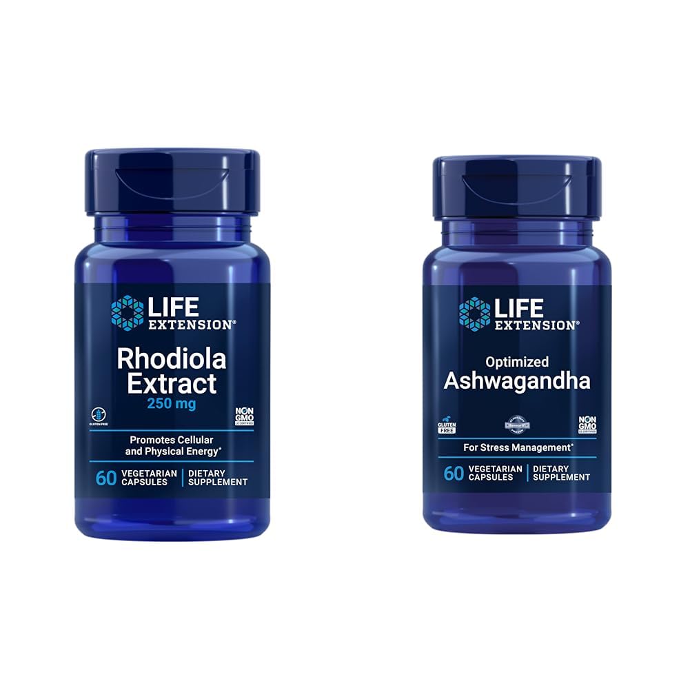 Lebensverlängerung Rhodiola und Ashwagandha Extract Bundle, Rhodiola rosea und ashwagandha Ergänzungen, 60 Kapseln Jede