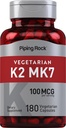 Piping Rock K2 MK7 Vitamin Supplement | 100 mcg | 180 Vegetarische Kapseln | für Frauen und Männer | Non-GMO, Glutenfrei