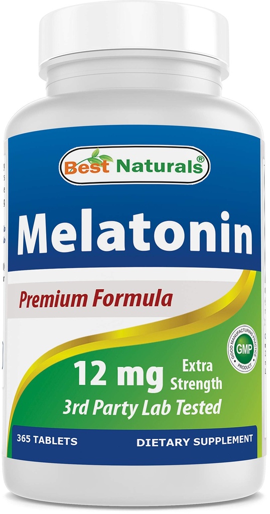 Best Naturals Melatonin 12 mg (1 Year Supply) - Drug-Free Nighttime Sleep Aid - Melatonin for Sleep and Relaxation, 365 Count (365 Count (Pack of 1))