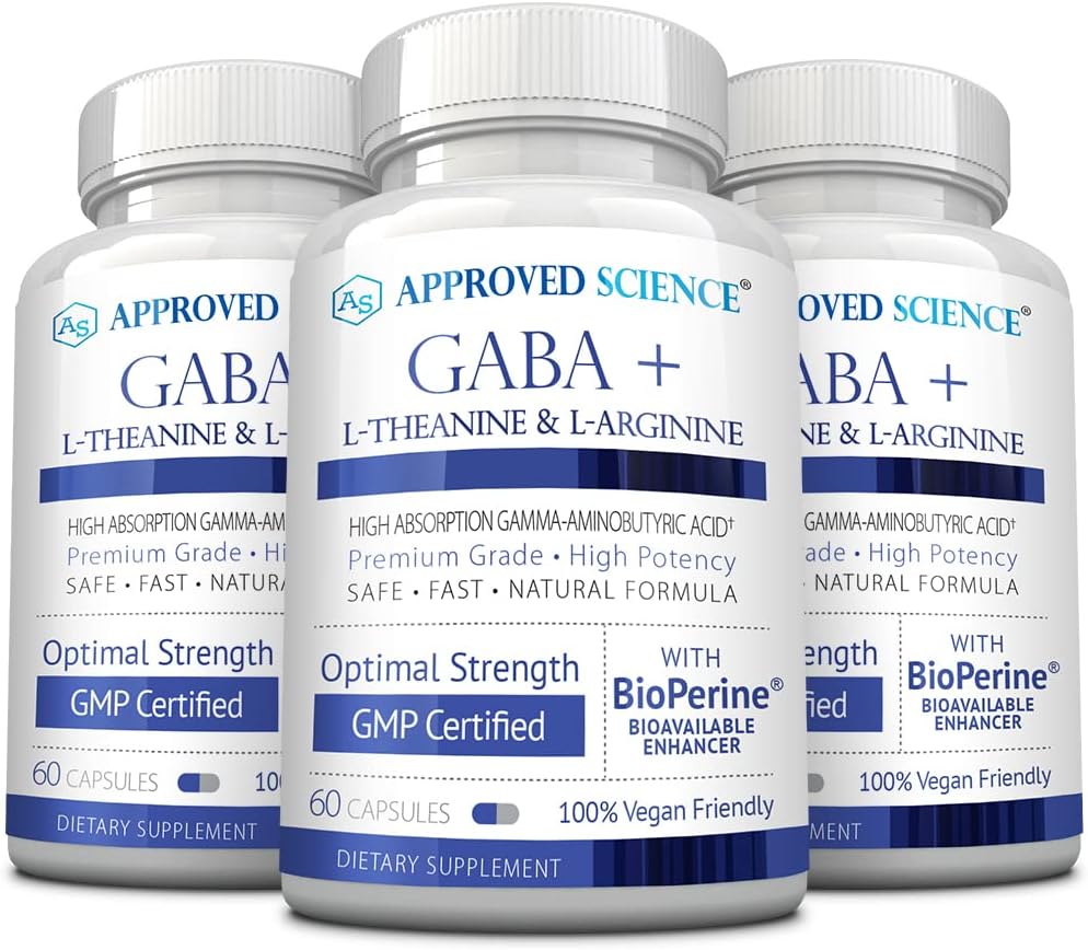 Genehmigte Wissenschaft GABA+ - Förderung von Kalorien, Verbesserung von Schlaf, Boost Mood - GABA, L-Theanin, L-Arginin, Vitamin B6, BioPerine - Hohe Absorption - 180 Kapseln - Vegan