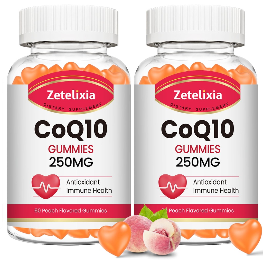 2 Pack CoQ10 Gummie, 5X bessere Absorption Coenzym Q10 für Cellular Energy und Antioxidant Support, 120 Peach Gummies