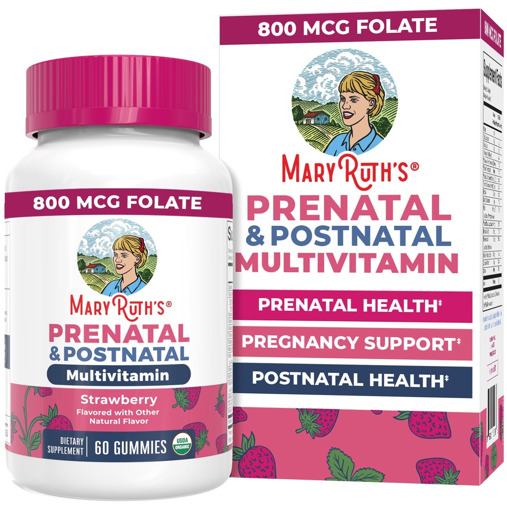 MaryRuth Organics Pränatale Vitamine für Frauen | USDA Organic Prenatal Gummies | postnatale Vitamine für Frauen Stillen | Methylfolate 800 mcg DFE | Iodine | Vegan | Non GMO | 30 Servierungen
