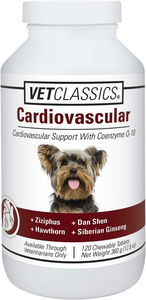 Vet Classics Herz-Kreislauf-Unterstützung mit Coenzym Q-10 für Hunde, unterstützt Herz-Kreislauf-System mit Ziziphus, Dan Shen, Hawthorn, & Sibirische Ginseng, 120 Kautabletten