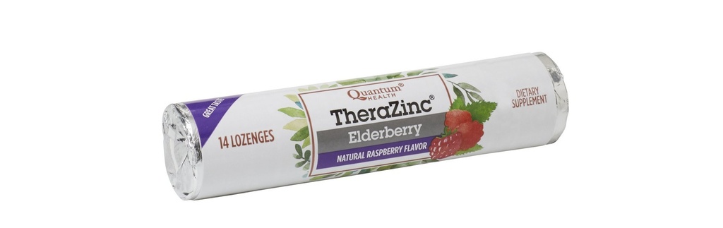 Quantum Health TheraZinc Elderberry Roll, Himbeer Lozenges, Hergestellt mit Zink Gluconate für Immununterstützung, 14 Count