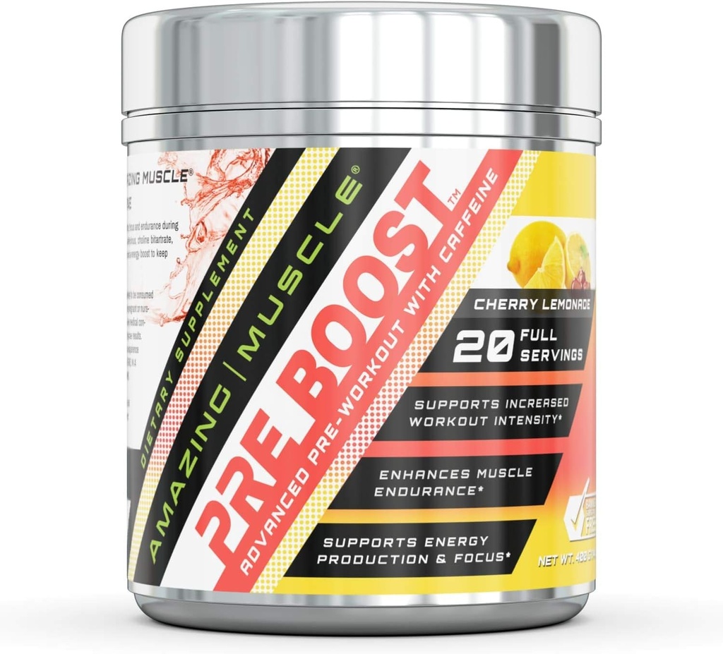 Erstaunliche Muskel Pre-Boost Pre Workout Formel mit Koffein | 422 G pro Container | 20 Servierungen | Cherry Lemonade Flavor