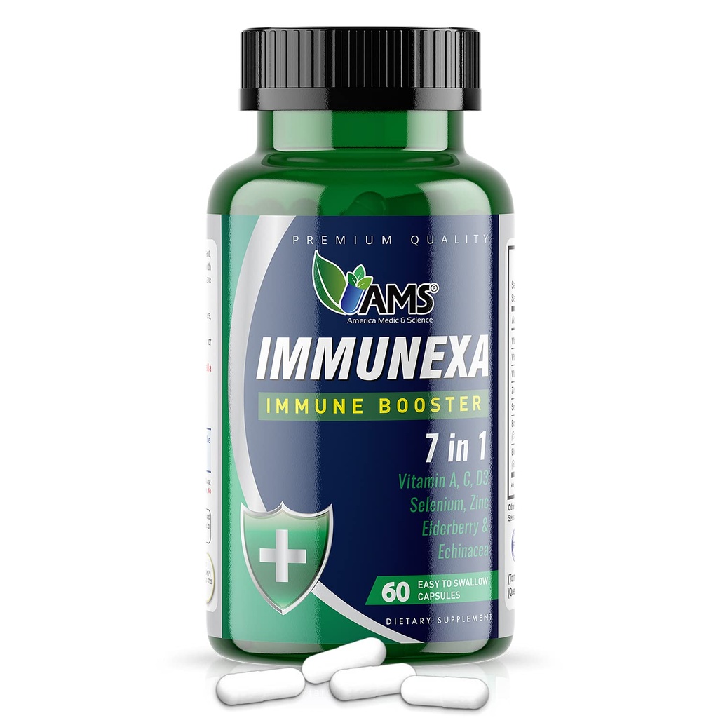 Amerika Medic & Science Immunexa 7 in 1 Immununterstützung Booster (60 Kapseln) mit Vitamin A, C, D, Zink, Echinacea, Elderberry | Erwachsene Immunität Boosting Supplement | Natürlich, Non-GMO & Gluten-Free