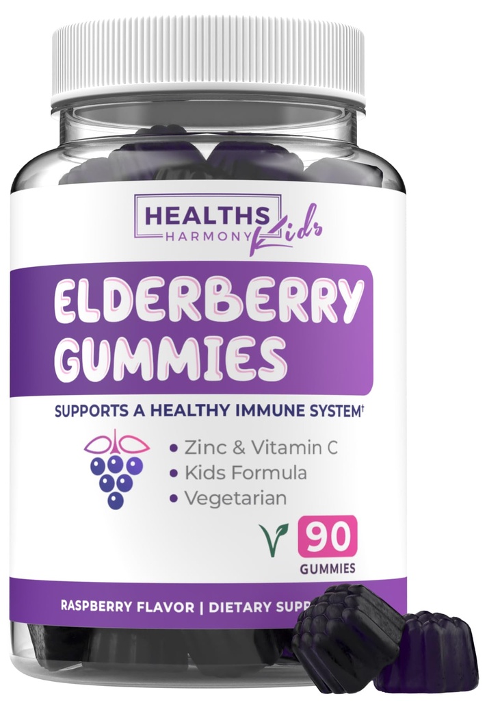 Sambucus Elderberry Gummies für Kinder - Kinder Immune unterstützen Gummis mit schwarzem Elderberry Vitamin C und Zink für tägliches und saisonales Wellness - Vegan Non-GMO & Lab Verified (3 Monate Versorgung)