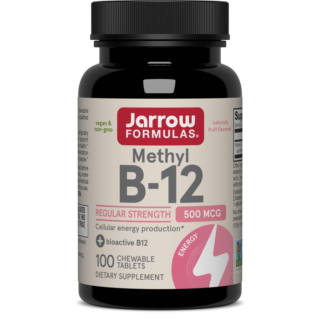 Jarrow Formulas® Methyl B-12 Comprimés, 500 mg, supplément alimentaire pour la production d'énergie cellulaire et le soutien de la santé cérébrale, 100 comprimés à croquer aux arômes de cerise, 100 jours d'approvisionnement