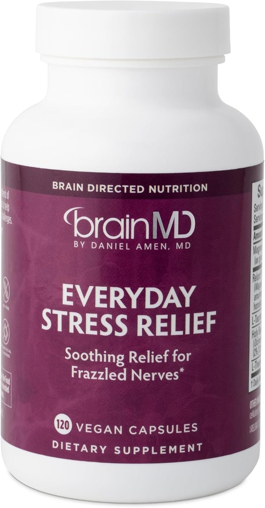 Dr Amen BrainMD Everyday Stress Relief - 120 Capsules, Pack of 2 - Promotes Relaxation & Focus - Non-Drowsy - Gluten Free - 60 Total Servings