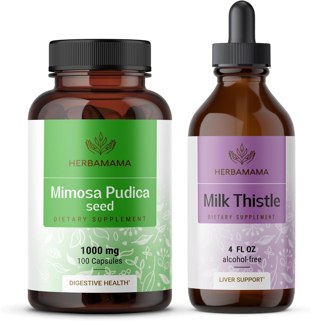 HERBAMA Mimosa Pudica und Milk Thistle Kit - Bundle von 1000 mg Mimosa Pudica Kapseln & Milk Thistle Tincture 4 fl oz - Vegan, Non-GMO, Sugar & Alcohol-Free - 2 Pack