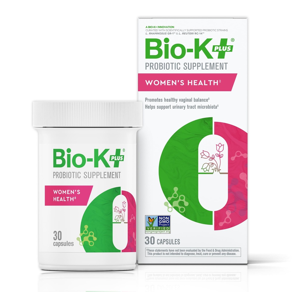 Bio K+ Femmes – Supplément probiotique pour les femmes soutient la santé vaginale et urinaire avec 2 milliards CFU 2 souches, probiotiques vaginaux pour les femmes – 30 capsules