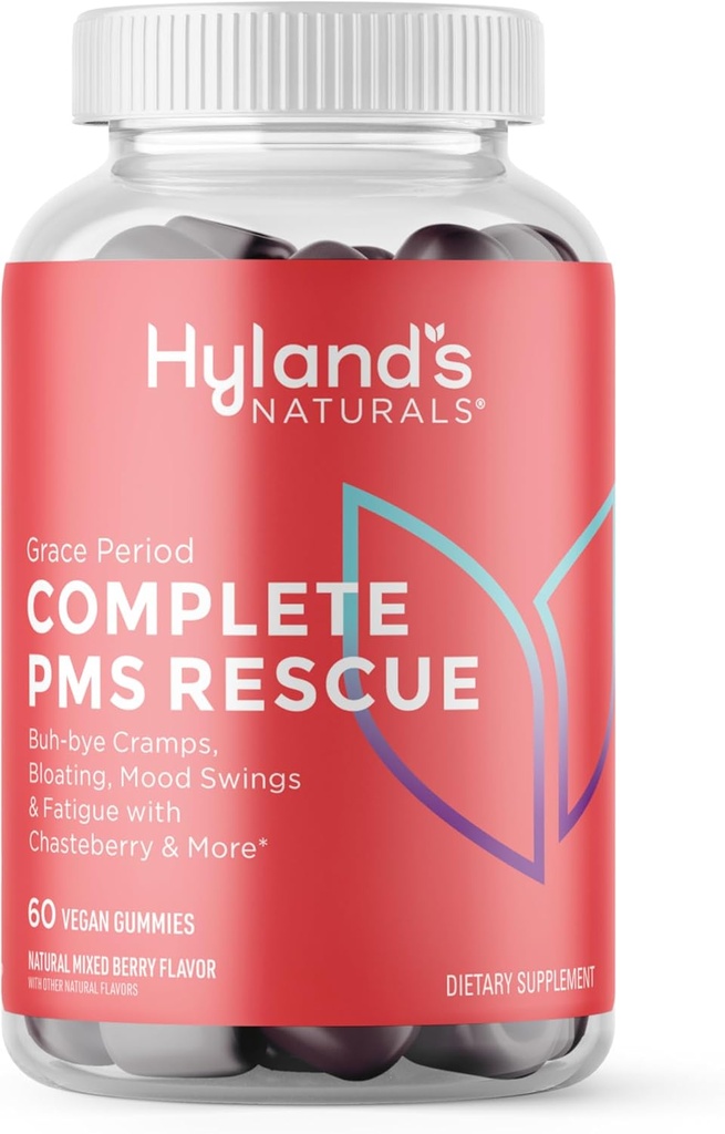 Hyland's Grace Period Complete PMS Rescue, 60 Vegan Gummis mit Chasteberry und Dong Quai für Menstruationsunterstützung und B6 und B12 für die Bildung von roten Blutkörperchen