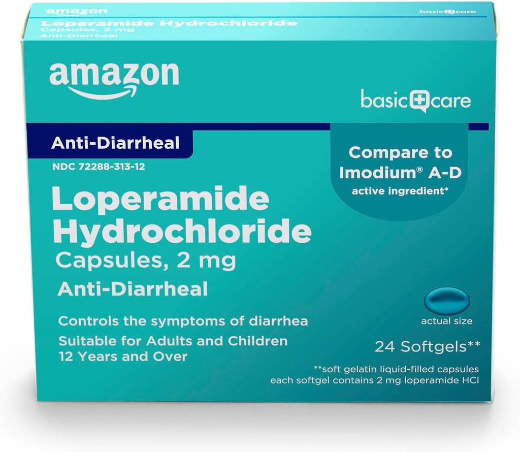 Soin de base Amazon Loperamide Hcl 2 Mg Softgels, anti-diarrhéique, 24 Compte (paquet de 1)