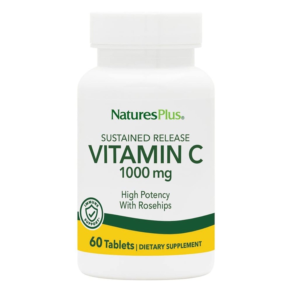NaturesPlus Sustained Release 1000 mg Vitamin C - 60 Tabletten - Mit Rose Hips - Vegetarisch, Glutenfrei - 60 Portionen