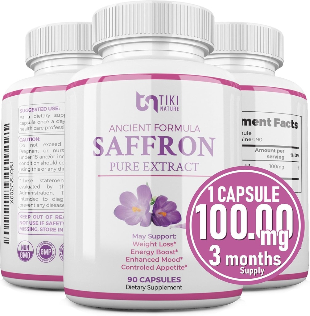 Supplément d'extrait de safran 100mg - Powerful Mood Support Suppléments de safran pour soutenir la santé des yeux et du coeur - Antioxydant et Booster d'humeur