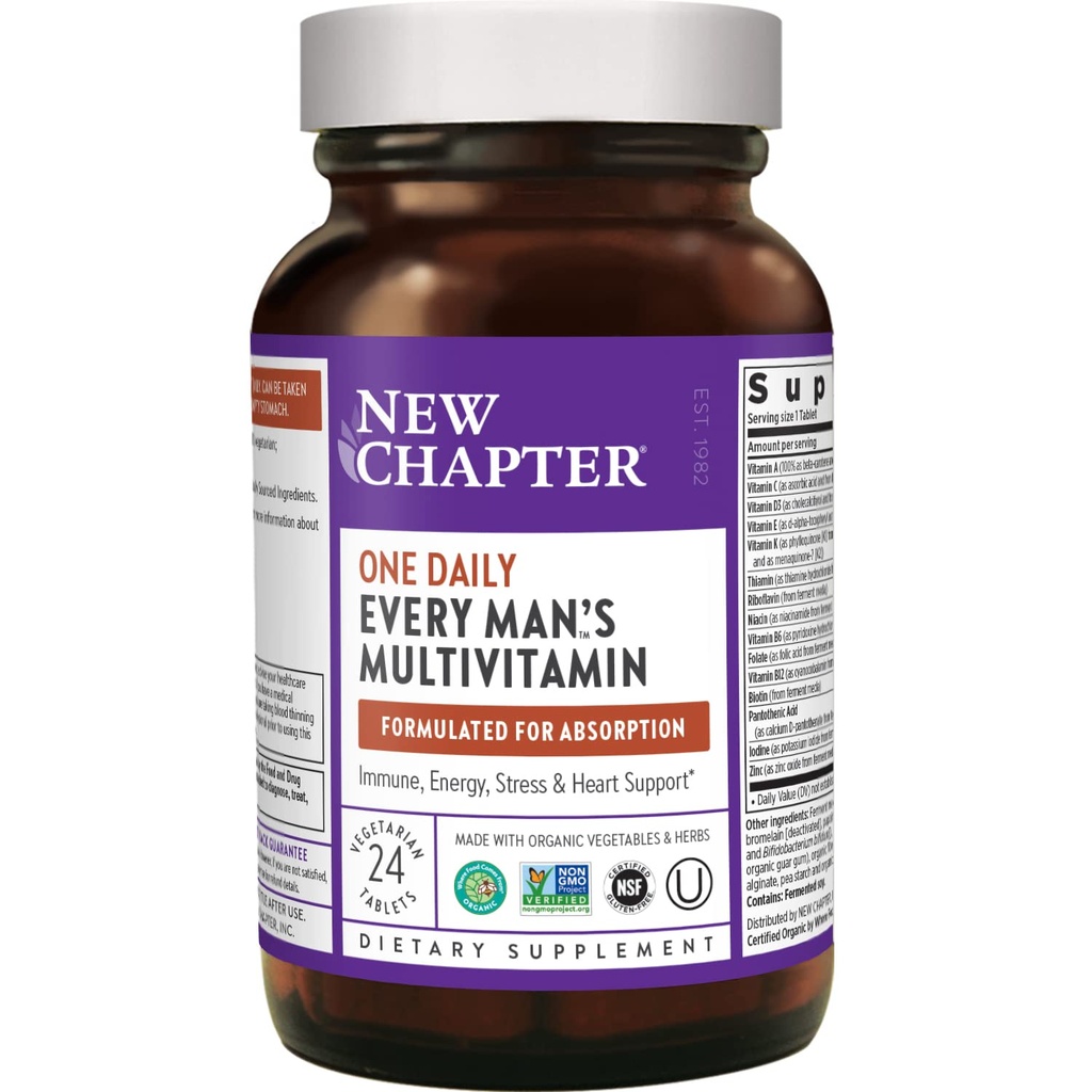 Nouveau Chapitre Hommes Multivitamines + Immune, Énergie & Stress Support – Chaque homme Un jour avec des probiotiques fermentés et des aliments entiers + Vitamine D3 + Vitamine B6 & B12 + Ingrédients organiques non OGM - 24 ct