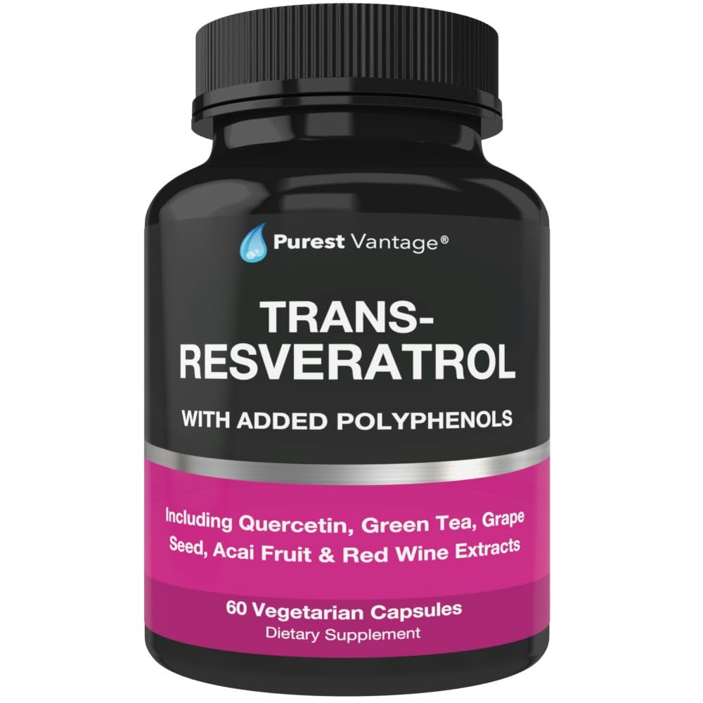 Supplément Resveratrol - Potent 1400mg Formule avec Trans Resveratrol, Quercetin, Graines de raisin, Thé vert, Acai et Extrait de Vin Rouge - 60 Capsules de Véggie