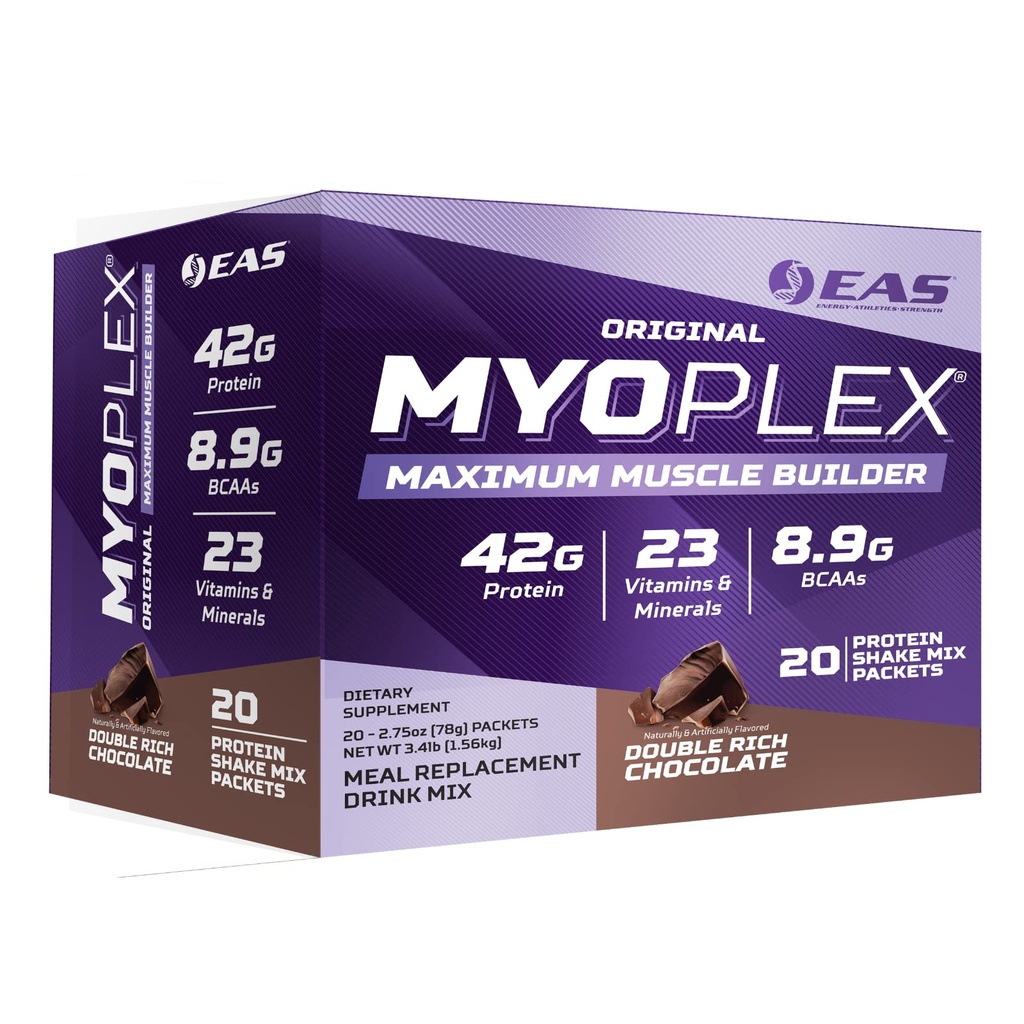 Experimentelle & Angewandte Wissenschaften EAS Original Myoplex Maximum Muscle Builder | Meal Replacement Protein Drink Mix | Quality Protein Blend | 42g Protein | 20 Individuelle Pakete (Doppel Rich Chocolate)