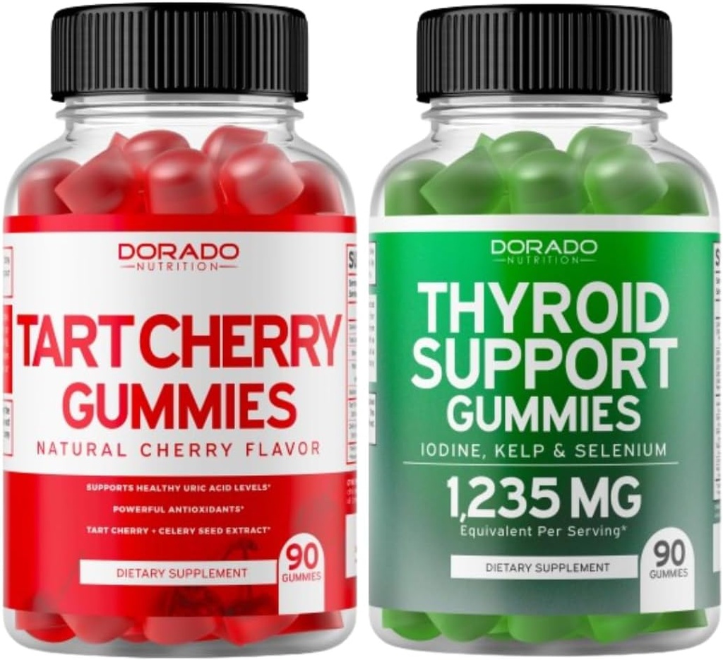 Tart Cherry (90 Gummi) Uric Acid Level Unterstützung für Erwachsene - Leistungsstarke Antioxidationsmittel mit Celery Seed und Schilddrüse Unterstützung (90 Gummi) Ashwaganda & Bladderwrack Support Supplement - Vegan & Made in USA