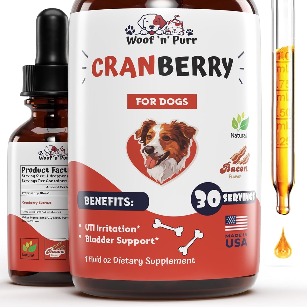 Cranberry Ergänzung für Hunde - Hund UTI Behandlung - Hunde Cranberry Ergänzung - Cranberry für Hunde - Hund UTI Cranberry - Hund UTI - UTI Behandlung für Hunde - UTI Hunde - 1 fl oz - Bacon Flavor
