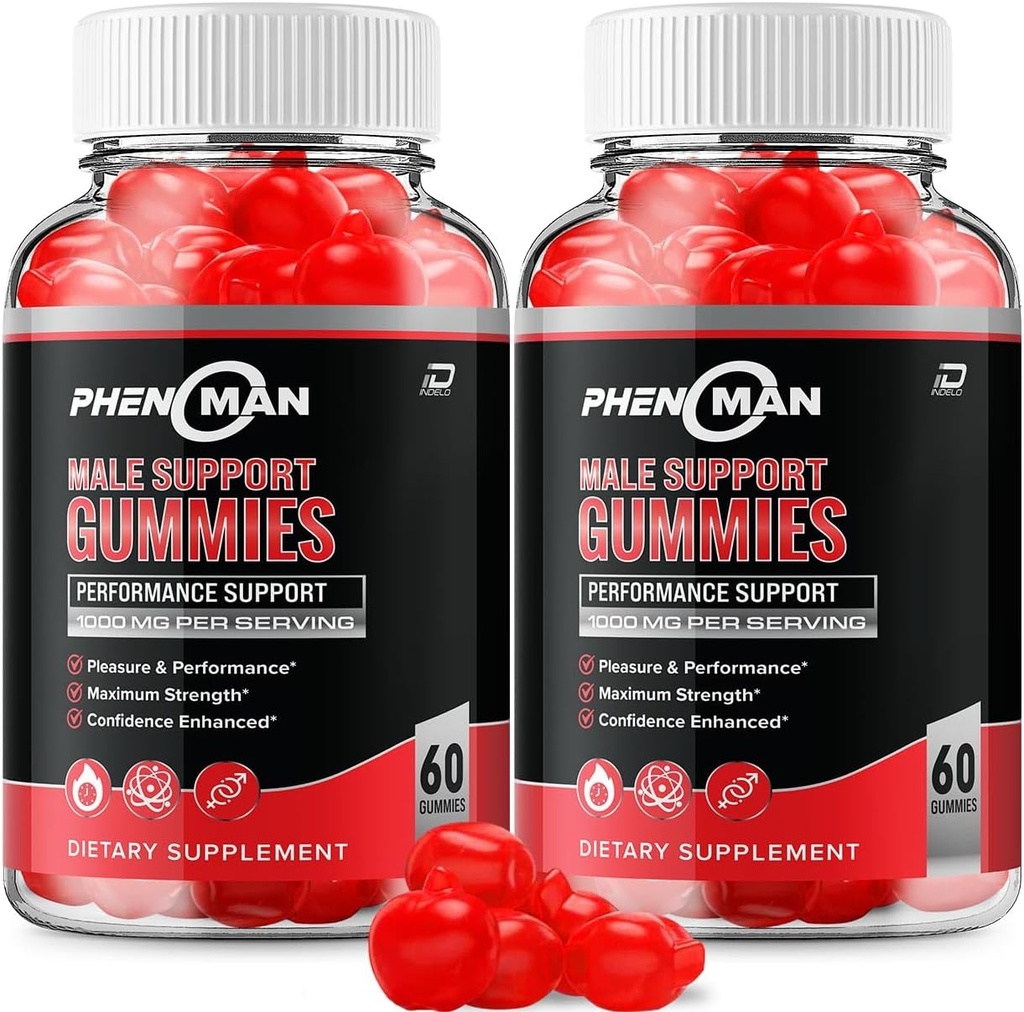 Phenoman für Herren Gummies – Pheno Man Max Performance, Phenoman Advanced Formula, Extra Strength Natural Supplement für Muskelwachstum und Gesamtgesundheit Unterstützung und Bewertungen (2 Pack – 120 Gummis)