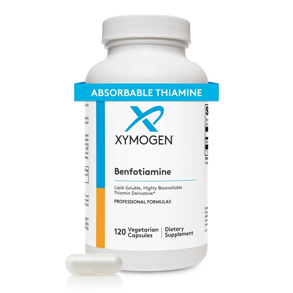XYMOGEN Benfotiamine 300mg - Hochverfügbares Thiamin B1 Supplement Derivativ zur Unterstützung von Metabolic, Nerve + Vascular Health (120 Kapseln)