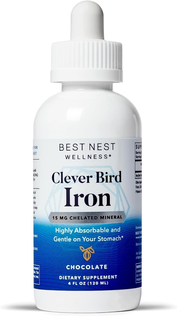 Best Nest Wellness Liquid Iron - Brain Health Support Supplement mit Albion Taste-Free Iron - Aids Energy & Red Blood Cell Production - Bioavailable Iron Formula - Chocolate, 4 fl oz (120 Servietten)
