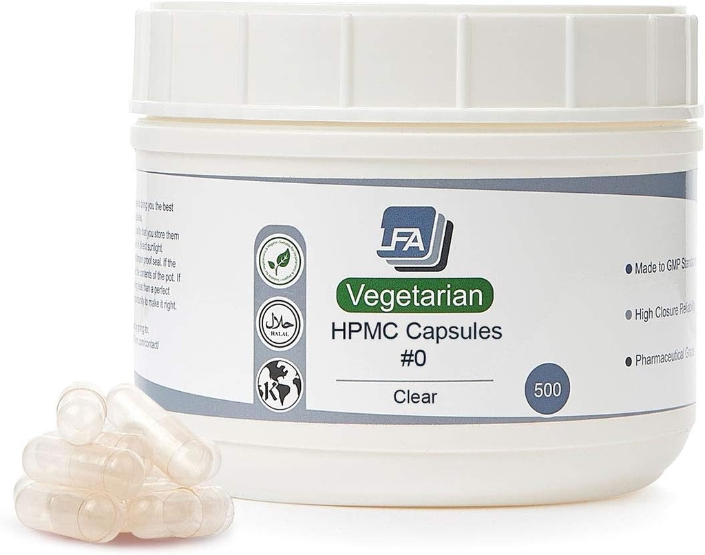 Größe 0 Leere Kapseln - Vegan HPMC - 500 Count Vegetarische Kapseln Leer - Fügen Sie Fillable 0 Gemüse Pillen Kapseln - Veggie Kapseln für Kapsel Füll Tray - Halal Kosher Hypromellose