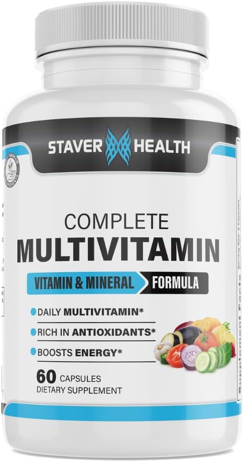 Capsules multivitamines complètes pour hommes et femmes - 60 comtes - 30 portions - 1 mois d'approvisionnement