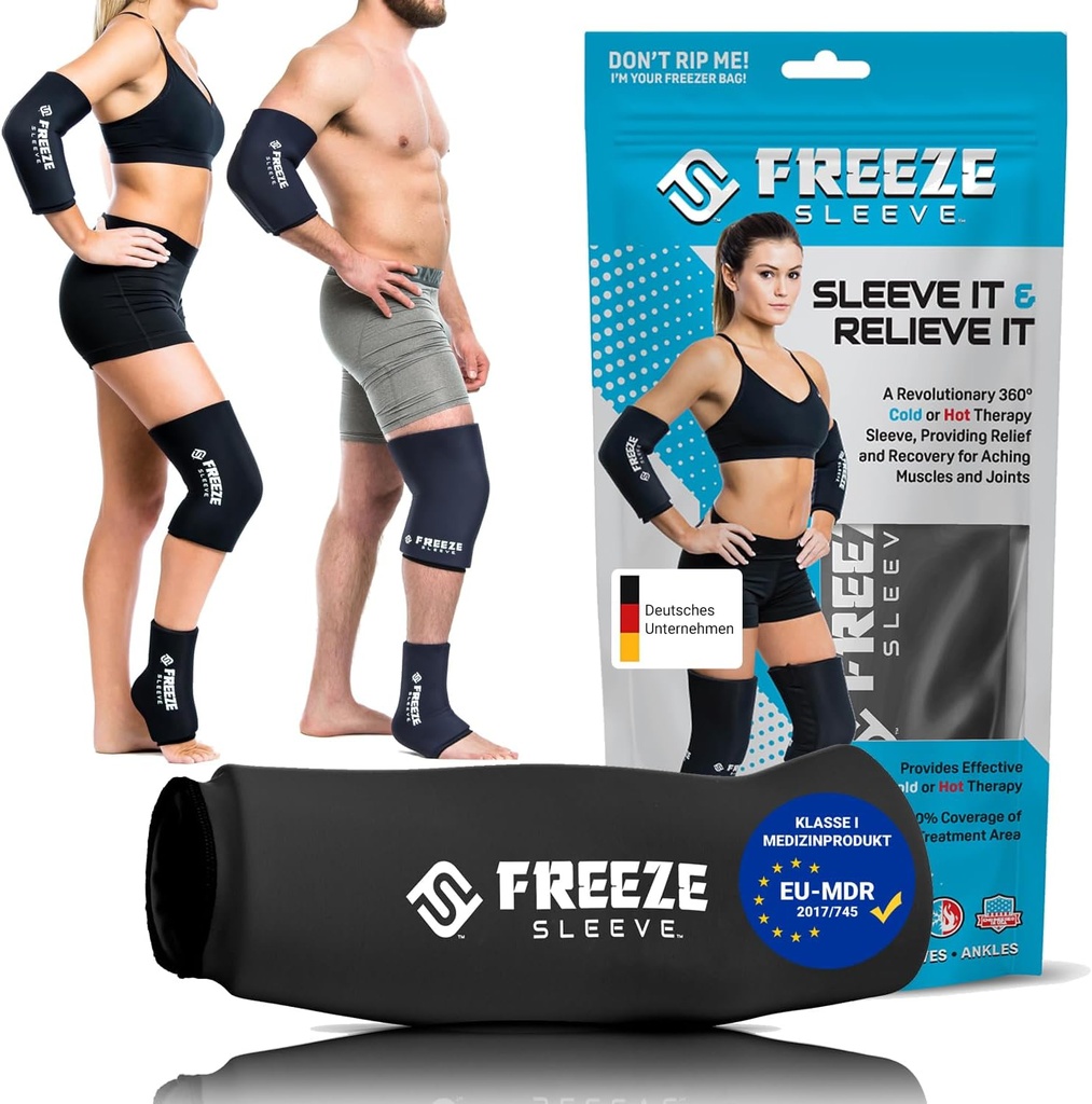 FreezeSleeve Ice & Heat Therapy Compression Sleeve- wiederverwendbar, flexible Gel Hot/Cold Pack, 360 Coverage für Knie, Ellenbogen, Knöchel, Handgelenk- Schwarz, X-Small