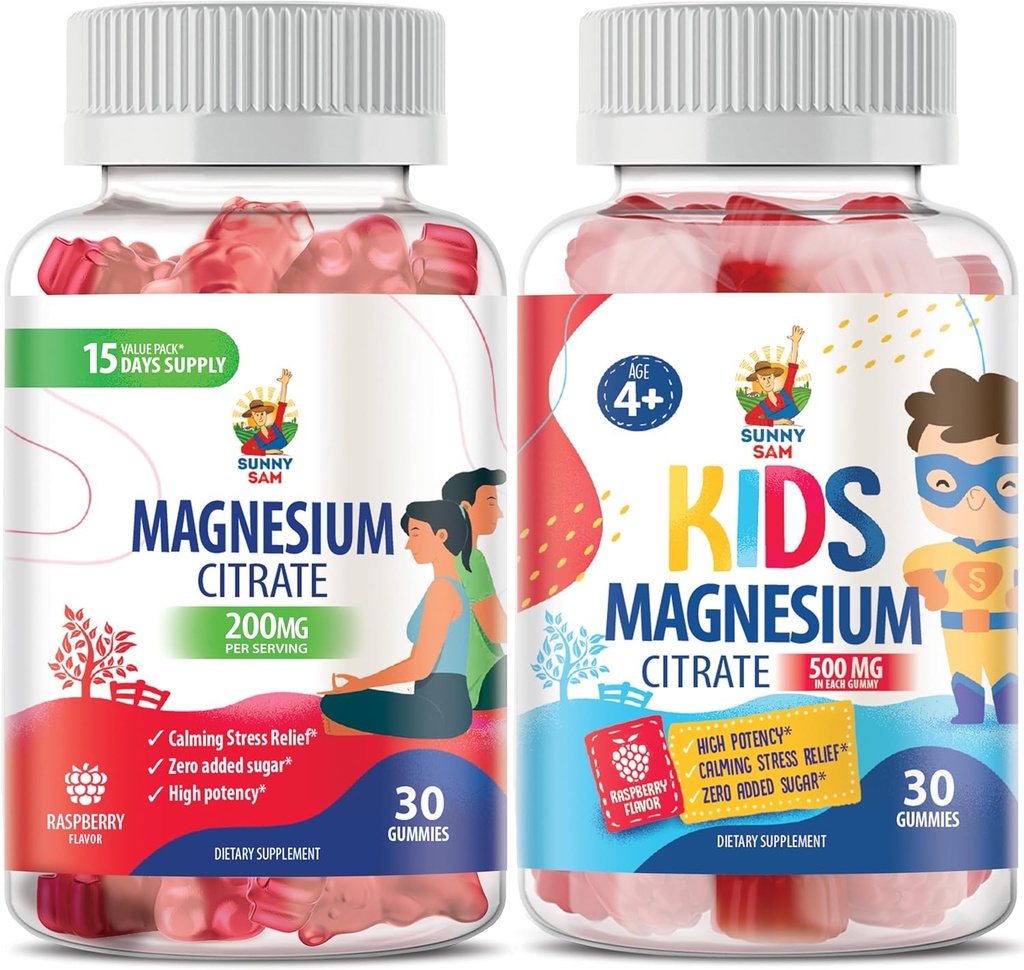 Magnesiumgummis für Kinder 500mg und Magnesiumgummis für Erwachsene - 100mg. Kalm Magnesium Kaugummis - Magnesium Citrat Kaubare Ergänzung für Mood & Muskelunterstützung