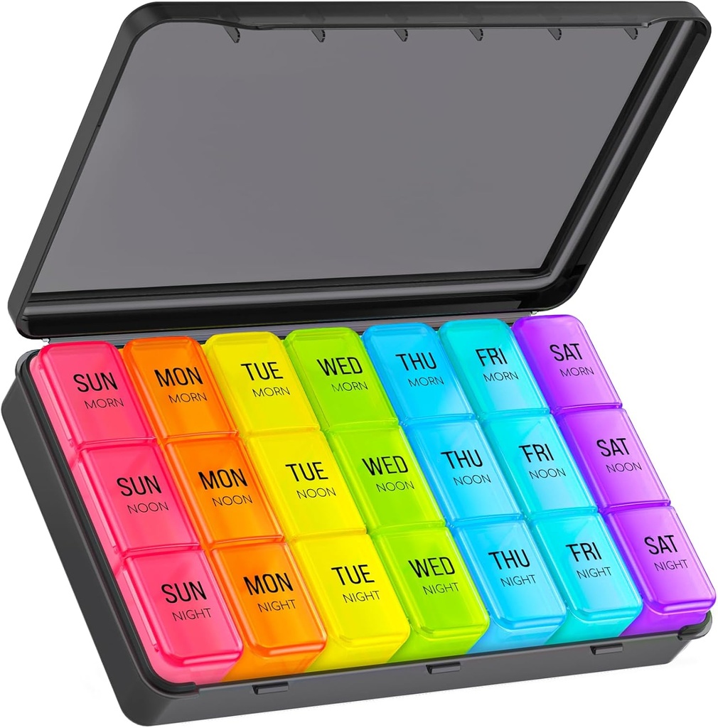 Große Pille Organizer 3 Mal pro Tag, Wöchentliche Pille Box 7 Tag mit schwarzem Outer Fall für Datenschutz & Licht Beweis, Benutzer-Friendly & Portable Pille Fall für Vitamine, Fischöle, Ergänzungen