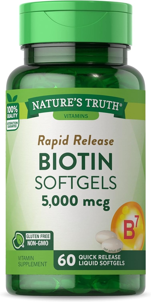Nature's Truth Biotin 5000mcg | 60 softgels | Non-GMO & Gluten Kostenlose Ergänzung für Männer und Frauen