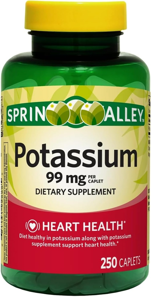 Caplets de supplément de santé cardiaque en potassium, 99 mg, 250 Nombre (paquet de 1)