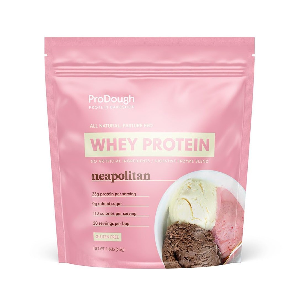ProDough Gourmet Whey Isolate Hydrolized Protein Powder for Shake Mix- Easy Digest Enzyme Blend, 25g Protéines par portion, Ingrédients naturels, Sans gluten, Céto Friendly (Néapolitan)