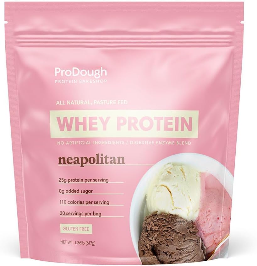 ProDough Gourmet Whey Isolate Hydrolized Protein Powder for Shake Mix- Easy Digest Enzyme Blend, 25g Protéines par portion, Ingrédients naturels, Sans gluten, Céto Friendly (Néapolitan)