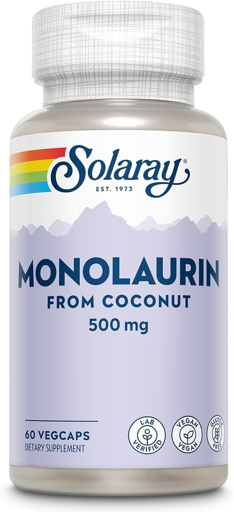 SOLARAY Monolaurin 500mg from Natural Coconut - Monolaurin Supplement for Powerful Nutritive Support - 60-Day Money Back Guarantee, Lab Verified - 60 Servings, 60 VegCaps