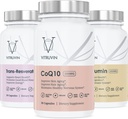 Vitruvin Beauty + Comfort Pack COQ10 200mg + Trans- Resveratrol 500mg + Curcumin 500mg, Vegan, Non-GMO, Glutenfrei, Gelatin-frei. Gesunde Haut, Gehör, Gelenke und Gehirn