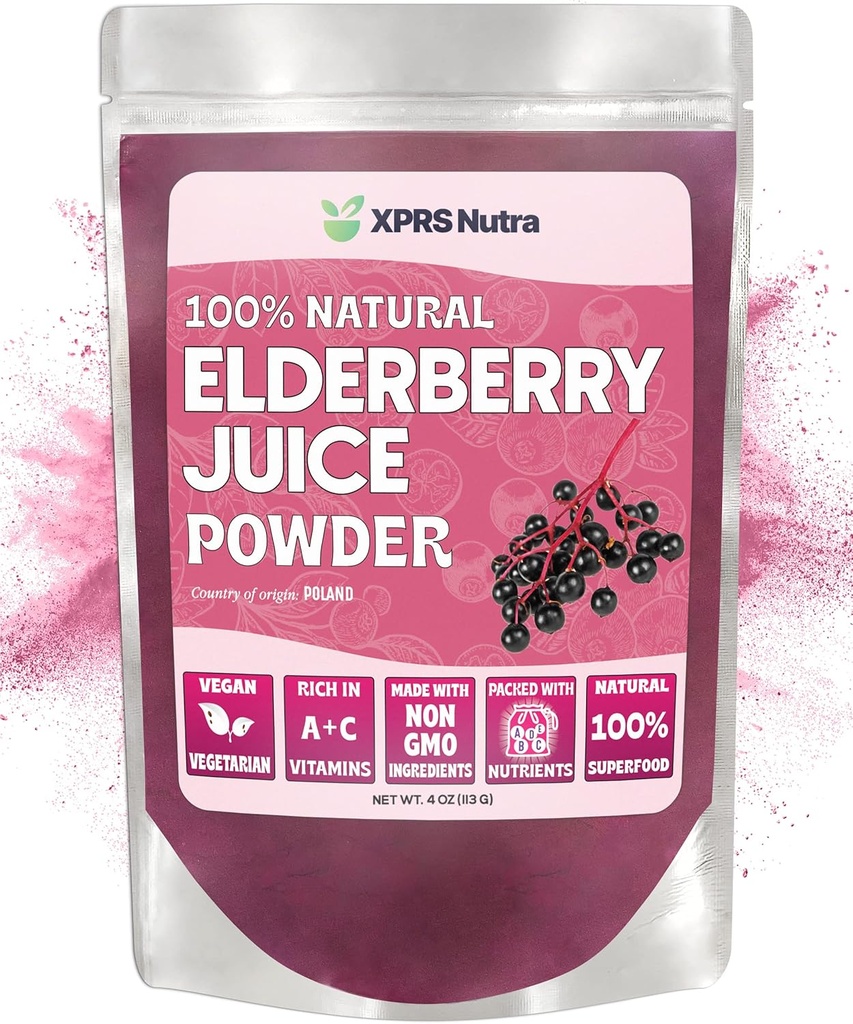 XPRS Nutra Elderberry Juice Powder - Elderberry Powder Organic Fruit Juice Mix - Pulvered Elderberries Supplement Rich in Vitamin A und C (4 oz)