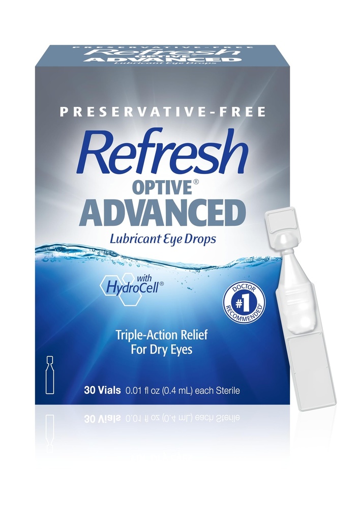 Rafraîchir Optimiser les gouttes de lubrifiant avancées, sans conservateur, 0,01 Fl Oz Conteneurs à usage unique, 30 Compte