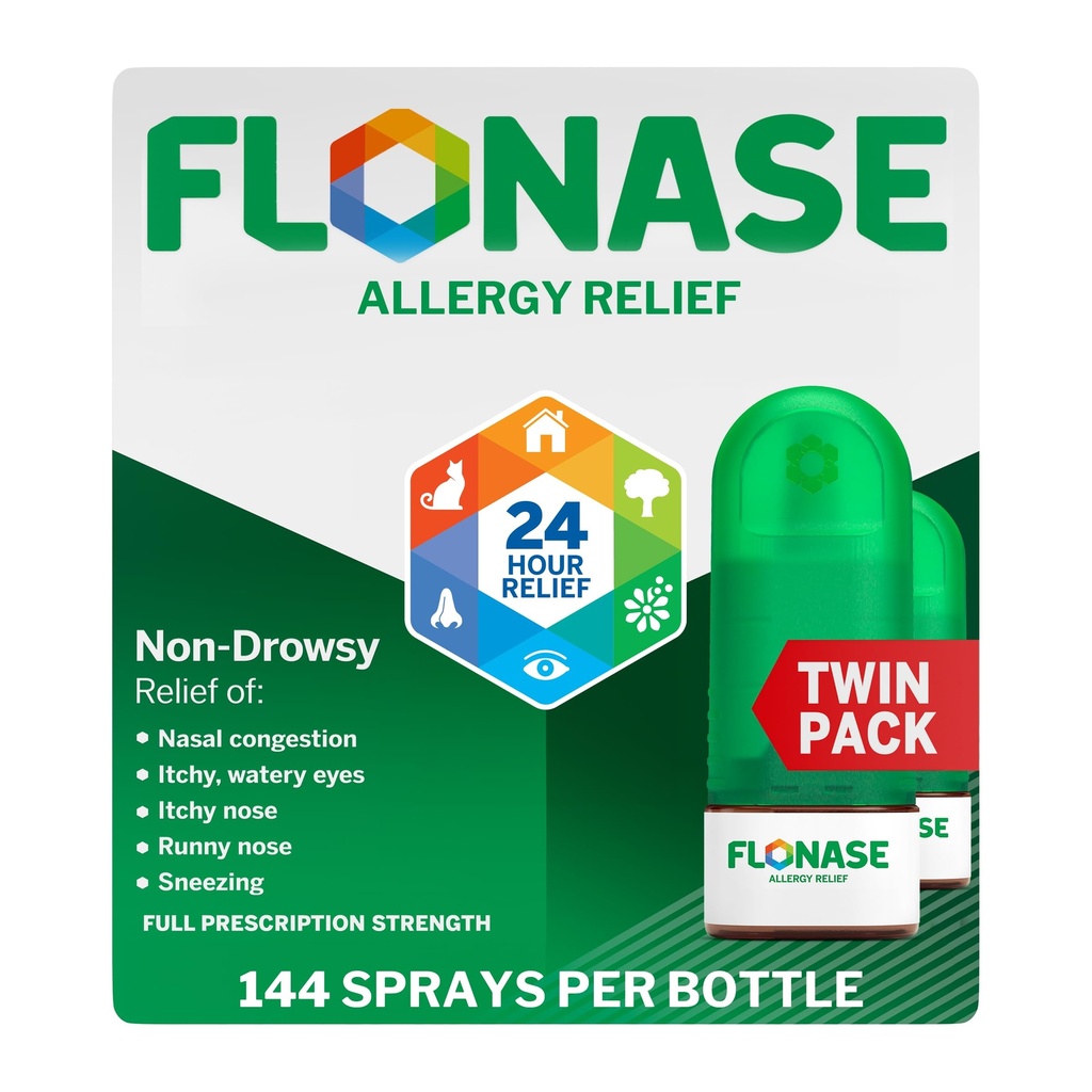 Vaporisateur anti-allergie à la flonase, médicament anti-allergie à 24 heures sans somnolence, spray anti-allergie à mesure - 144 sprays (paquet de 2) - Allégation d'automne et de saison