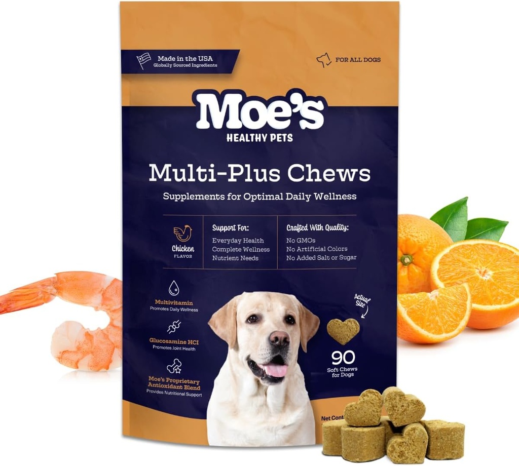 Moes 5-in-1 Essential Dog Multivitamin 90 Chicken Flavored Chews für Hunde Immununterstützung, Herz, Haut, Mantel, & Gesamtgesundheit- Vitamine A, B12, C, D, E, Antioxidantien, Omega 3 für alle Altersgruppen und Rassen