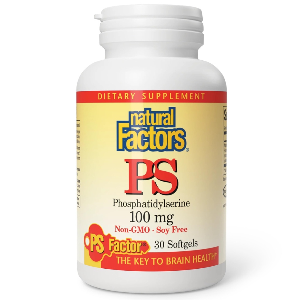 Facteurs naturels, Phosphatidylsérine, soutien de la mémoire, concentration et fonctions cérébrales, sans soja et sans gluten, 30 softgels