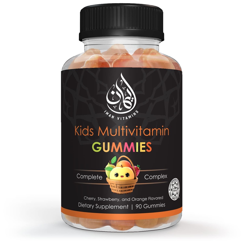 Halal Kids Multivitamin Gummie | Vitamin C, D, Zink, A, E, B6, B12, Biotin, Folate, Inositol | Stärken Metabolismus, Knochen & Immunität | Vegetarisch | Glutenfrei | 90 Count