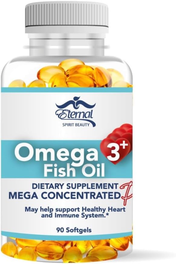 Eternal Spirit Beauty Omega-3 Fish Oil – High-Potency EPA & DHA Ergänzung für Herz, Gehirn & Immununterstützung – Mega Concentrated Formula – 60 Softgels